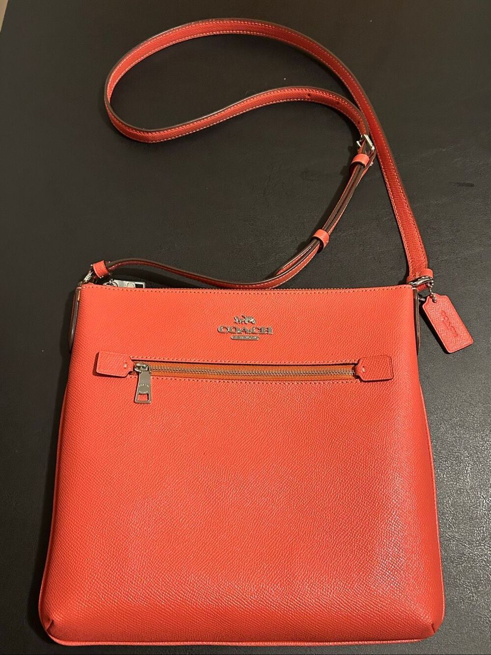 Coach #C1556 Rowan File Bag Leather Crossbody Shoulder Bag Coral Orange Papaya